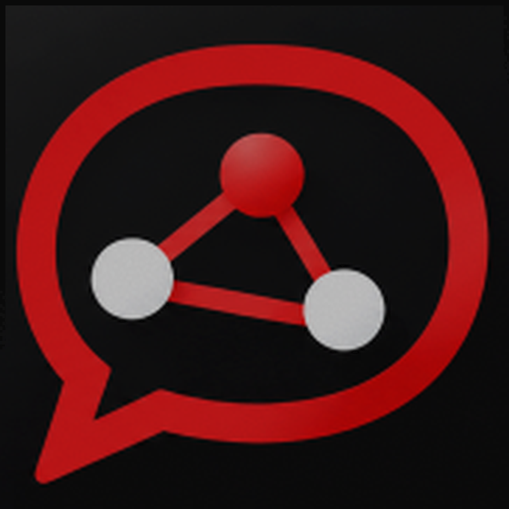 BaatMesh app icon — speech bubble with mesh nodes in black and red