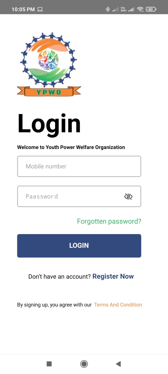 ypwo mboile app login section in react native